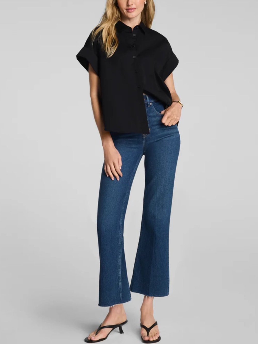SPANX shape® Authentic 360 Raw Hem Kick Flare Jeans Dark Blue Small